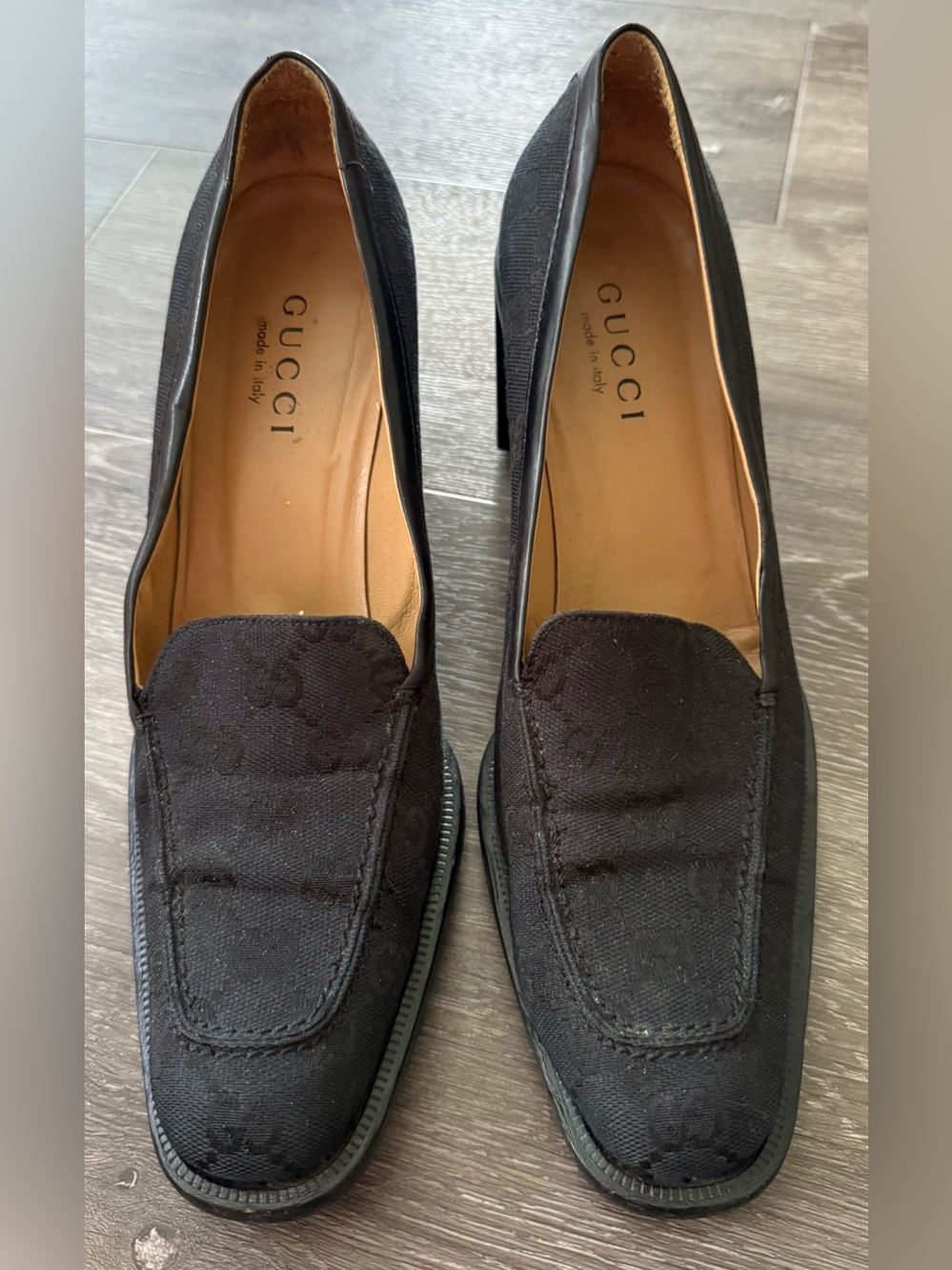 GUCCI Black Canvas Heels sz 8.5